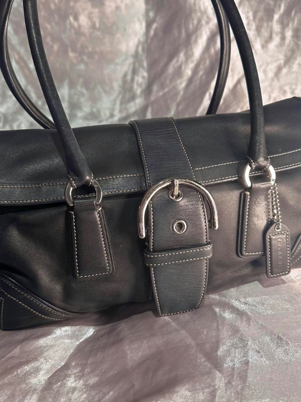 Vintage Y2K Coach Signature Soho Black Leather Buckle Flap Shoulder Bag